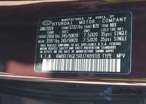 2024 Hyundai Palisade Calligraphy из США, поврежденный, VIN KM8R74GE5RU748918